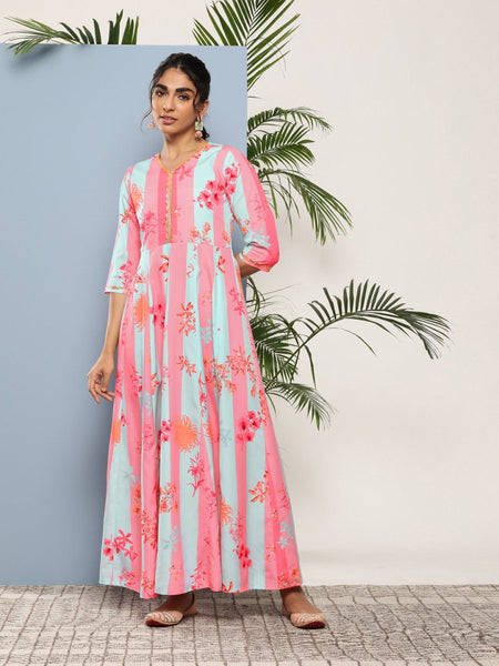 Ahalyaa Women Printed Layered Maxi Ethnic Dress