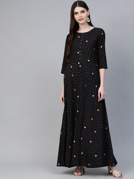 Ahalyaa Black & Pink High Slit Bandhani Khari Printed Anarkali Kurta with Palazzos