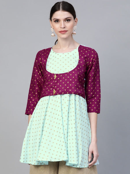 Ahalyaa Blue & Purple Printed A-Line Tunic