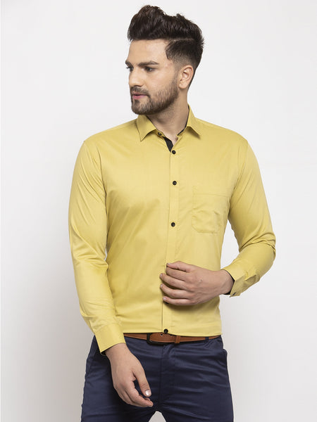 Jainish Lime Yellow Formal Shirt with black detailing
