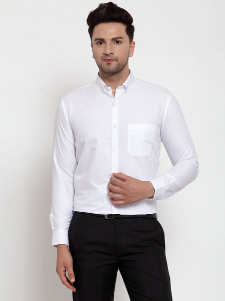 Jainish White Men's Cotton Solid Button Down Formal Shirts ( SF 713White )