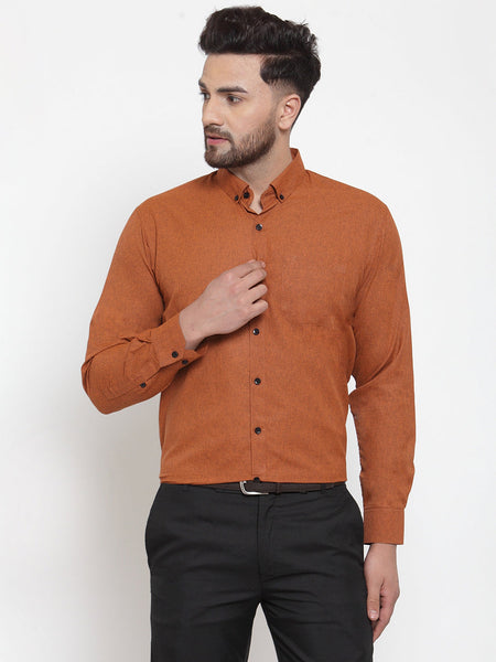 Jainish Rust Men's Cotton Solid Button Down Formal Shirts ( SF 734Rust )