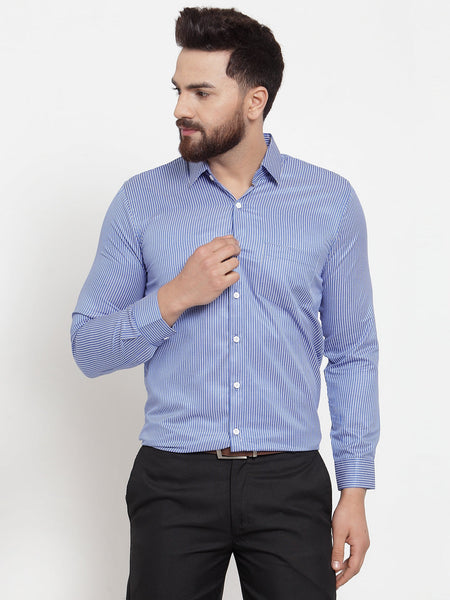 Jainish Blue Men's Cotton Stiped Formal Shirts ( SF 737Blue )