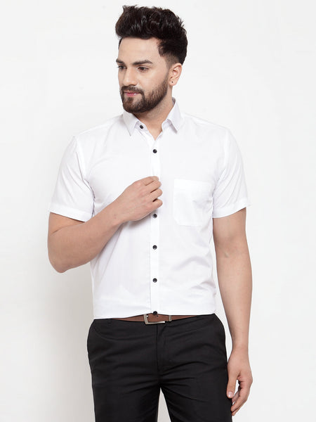 Jainish White Men's Cotton Half Sleeves Solid Formal Shirts ( SF 754White )