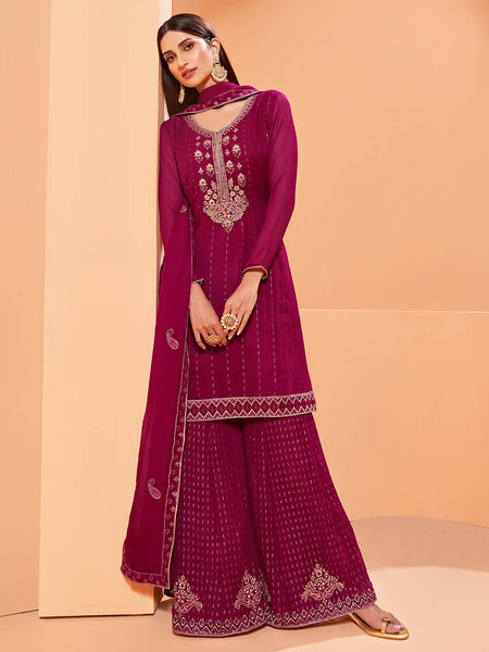 Myra Magenta Heavy Embroidered Sharara Suit