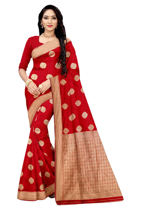 Vamika Red Weaving Banarasi Jacquard Saree