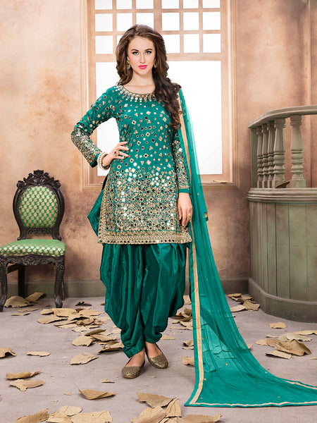 Myra Sea Green Tafeta Silk Patiyala Suit