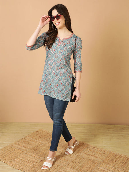 Antaran Blue Pure Cotton Embroidered Tunic