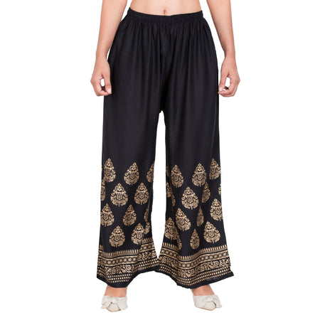 PAVONINE Black Color Golden Printed Rayon Fabric Sharara For Women