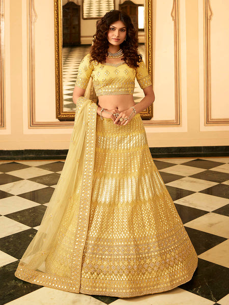 Myra Yellow Organza Embroidered Lehenga