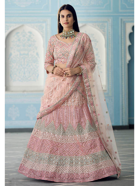 Myra Peach Organza Embroidered Lehenga
