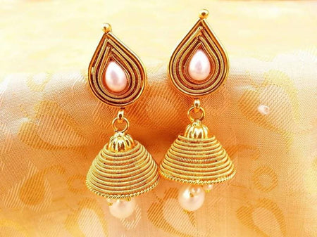 Metallic White Kemp Jhumkas