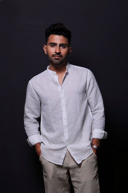 Jonesburg White Linen Regular Fit Shirt