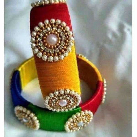 Multi Color Threaded with Multi Color Beads - Set of 2 Bangles