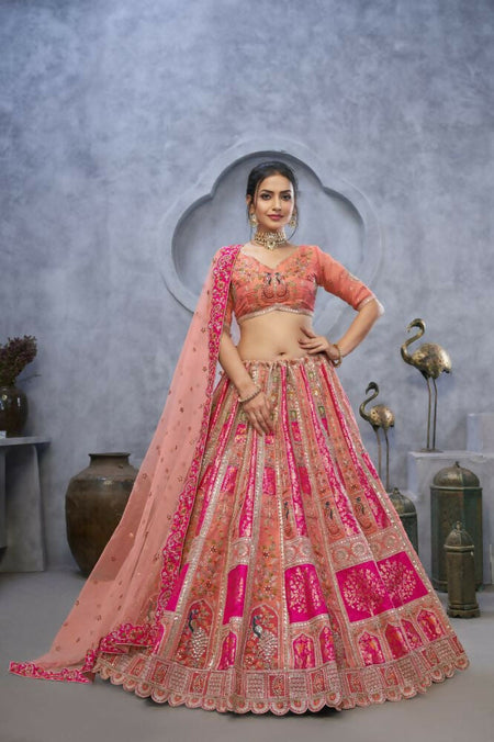 Kesar Fab Pink Organza Embroidered Lehenga