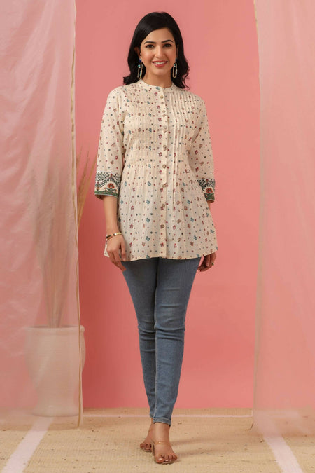 Juniper Women Ivory Cambric Printed Straight Tunic