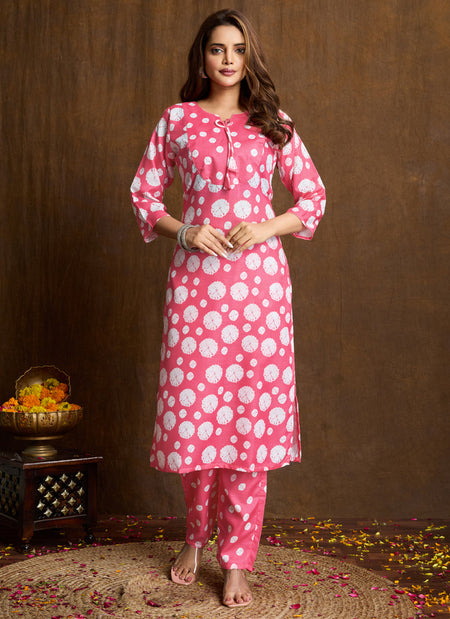 Prazu Fashion Light Pink Printed Cotton Blend Kurta Pant Set