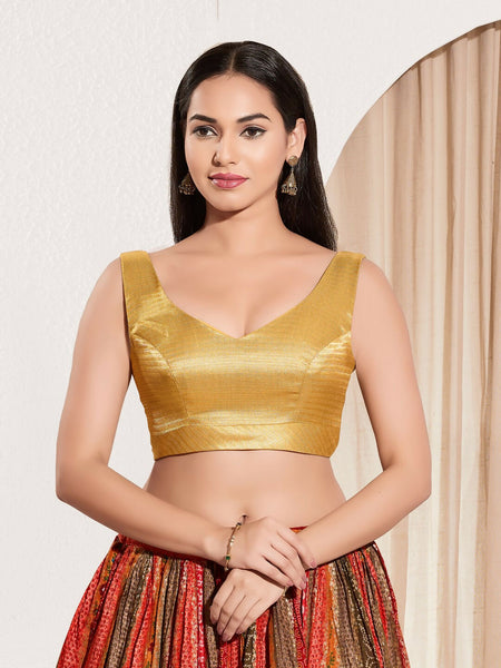 Joban Fashion Yellow Gold Mulberry Silk Padded Blouse With Sweetheart Neck Sleeveless