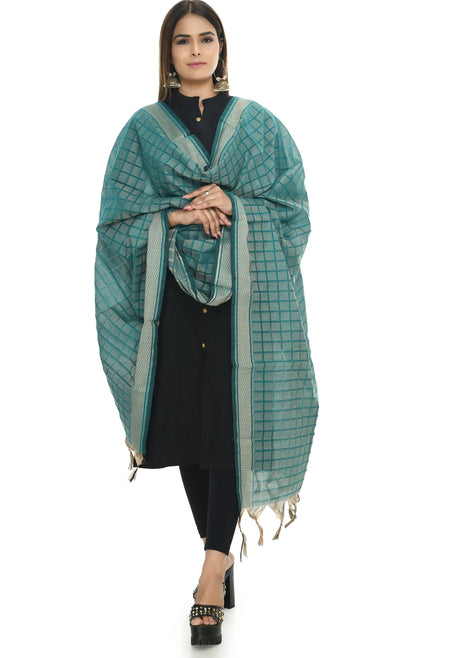 Mominos Fashion Moeza Handloom Cotton Aqua Blue Dupatta