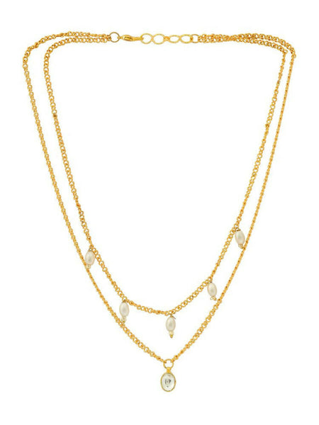 White and Gold, Handcrafted Kundan Necklace - Ruby Raang