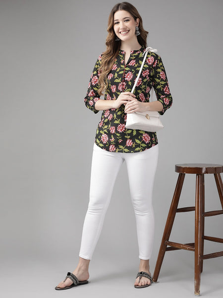 Yufta Black & Pink Floral Printed Top