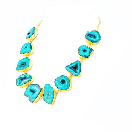Bling Accessories Turquoise Agate Natural Stone Statement Necklace