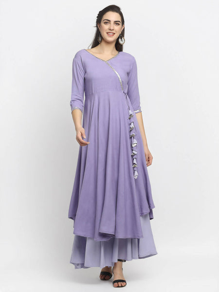 Rudra Bazaar Purple Angrakha Style Flared Kurta With Sharara