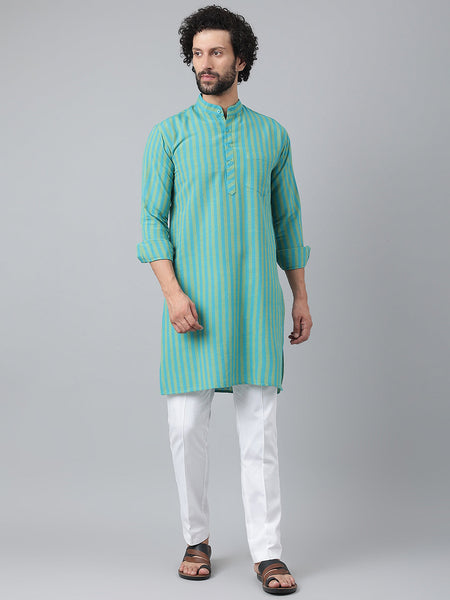 RIAG Blue Color Long Sleeves Ethnic Men's Cotton Long Kurta