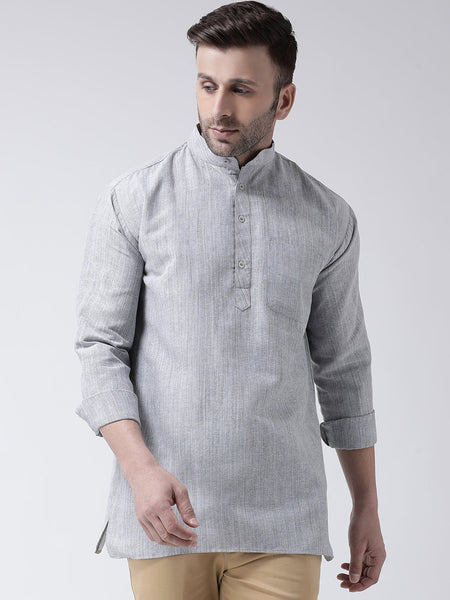 RIAG Grey Color Long Sleeves Men's Cotton Short Kurta
