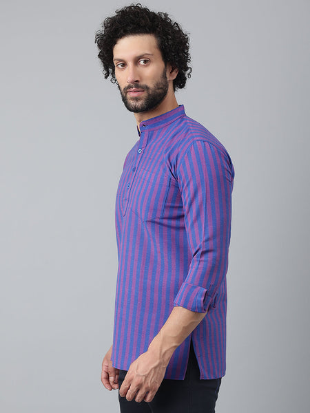 RIAG Navy Blue Color Long Sleeves Casual Men's Cotton Short Kurta