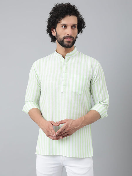 RIAG Green Color Long Sleeves Casual Men's Cotton Short Kurta