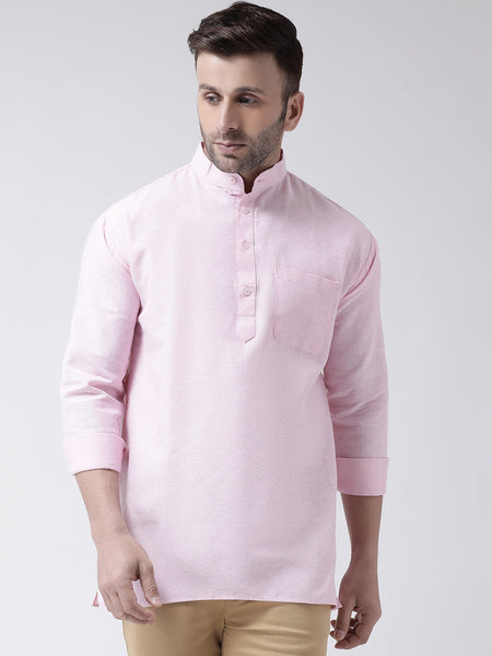 RIAG Pink Color Long Sleeves Men's Cotton Short Kurta