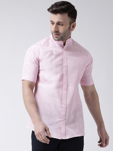 RIAG Pink Men's Chinese Collar Half Sleeves Shirt