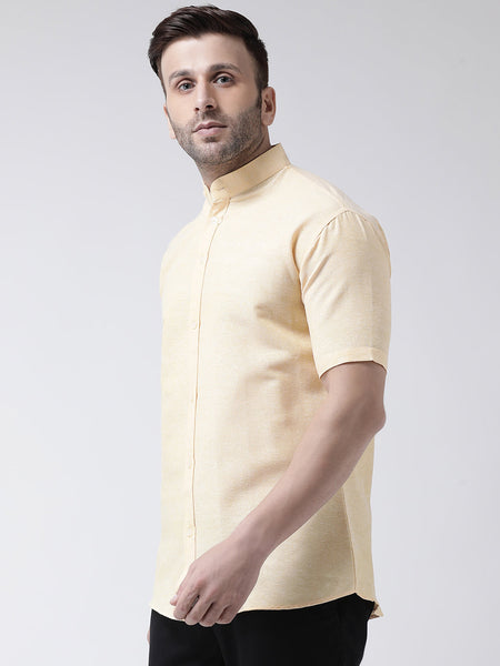 RIAG Beige Men's Chinese Collar Half Sleeves Shirt
