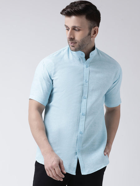 RIAG Sky Blue Men's Chinese Collar Half Sleeves Shirt