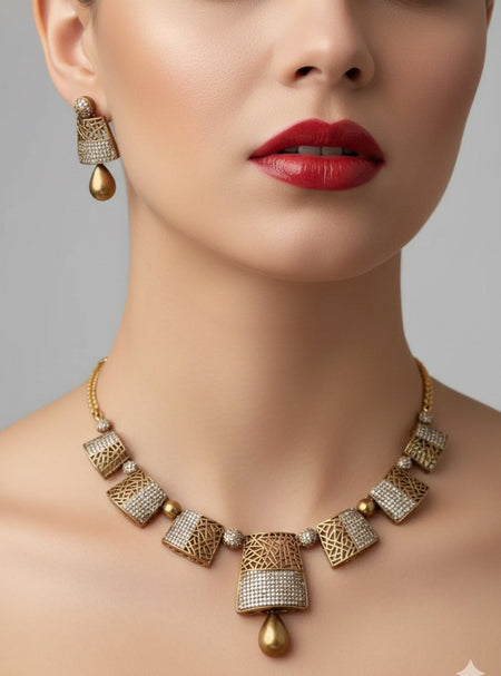 Jewel City Stunning Traditional Gold-Plated Choker Necklace Set