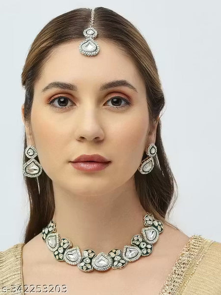 Jewel City Royal Kundan Choker Necklace Set with Earrings & Maang Tikka | Traditional Bridal & Festive Jewelry for Women