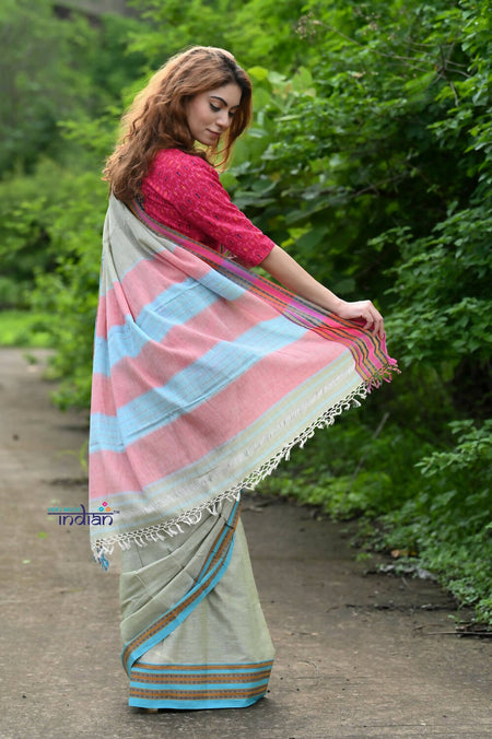 Very Much Indian Traditional Patteda Anchu Ilkal Handloom Saree-Gage Green