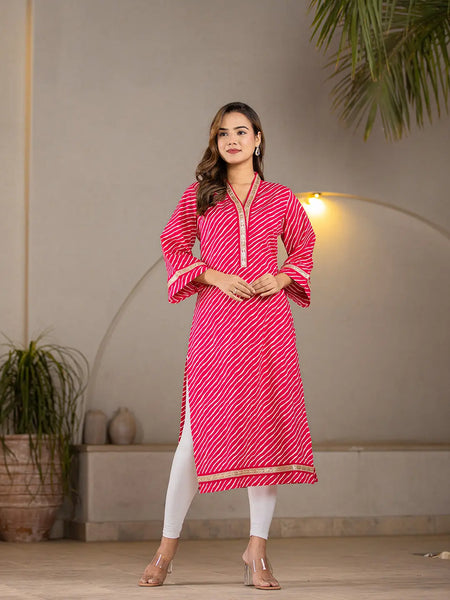Yufta Cotton Hot Pink Leheriya Kurta