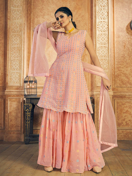 Myra Pink Georgette Embroidered Designer Suit