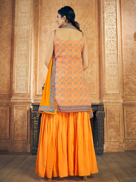 Myra Mustard Printed Chinon Silk Designer Suit