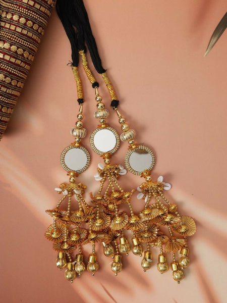 Ruby Raang Gold Gota Pati Work And Black Thread And Shells With Gold Stones Ghungroo