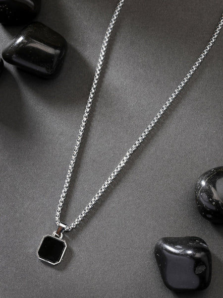 NVR Men's Silver-Plated Artificial Stone Stainless Steel Pendant with Chain