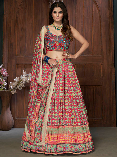 Myra Multicolor Silk and Chinon Embroidered Designer Lehenga