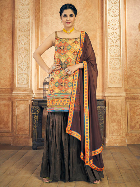 Myra Multi Printed Chinon Silk Designer Suit