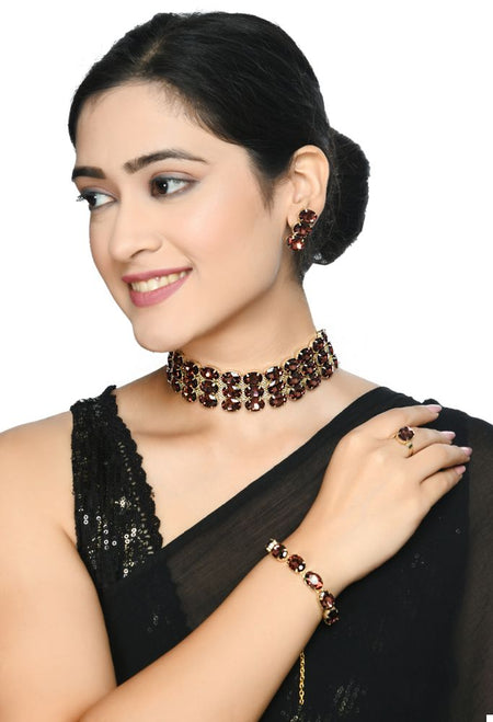 Mominos Fashion Johar Kamal Gold-Polished Finish Stone Choker For Women (Brown)