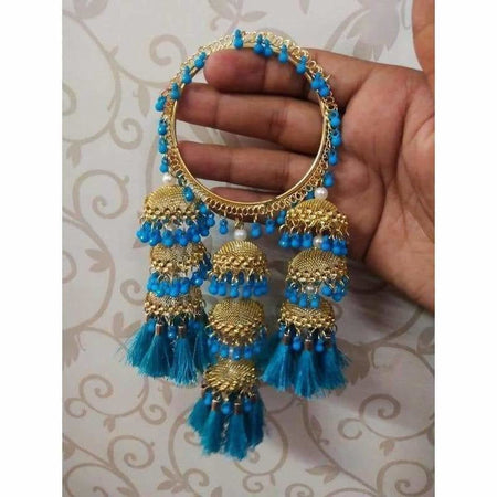 MS Fashion India Blue Color Threads And Pearls With Hanging Jhumkas Bangles