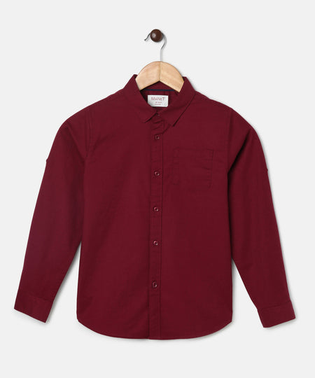 Manet Boys Full Sleeves Solid Shirt - Maroon