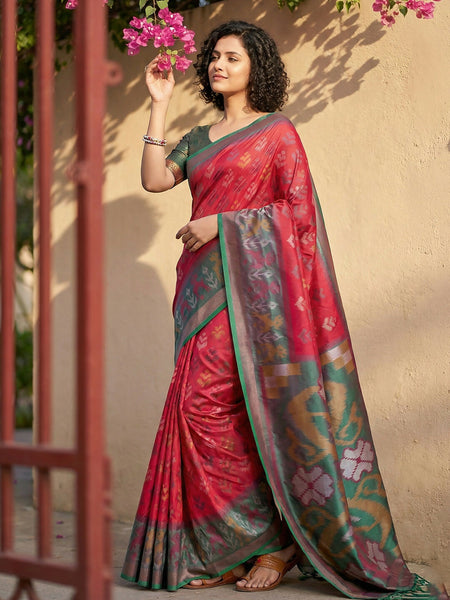Shree Shyam Fashion Red Pochampally Silk Saree
