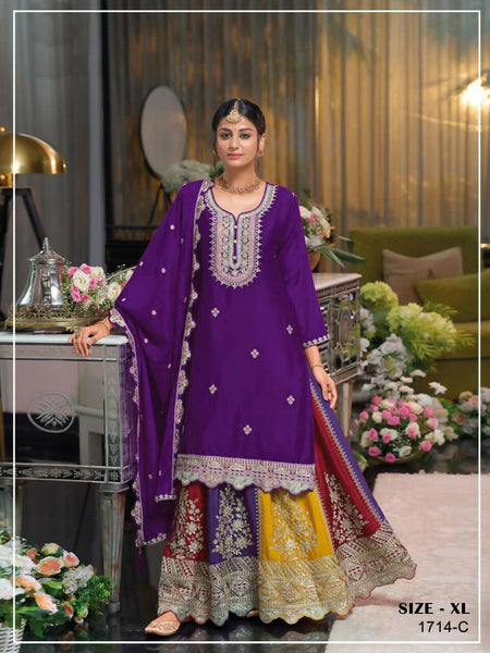 Anaita Violet Heavy Chinon Stitched Suit with Embroidery & Sequence Work